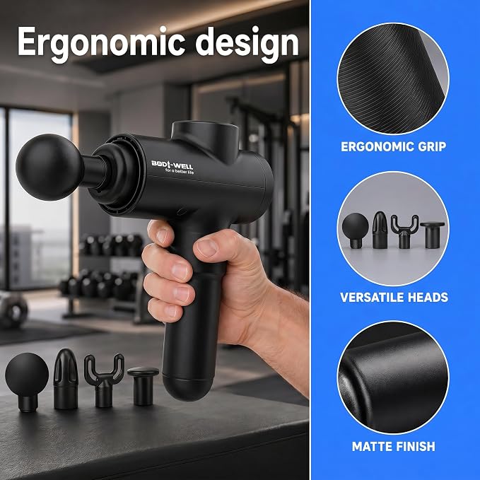 Massage Gun Deep Tissue - Back Muscle Massager w/High Torque Motor for Back Pain, Shoulder, Neck, Body, 4 Heads All Muscles Recover & Massage