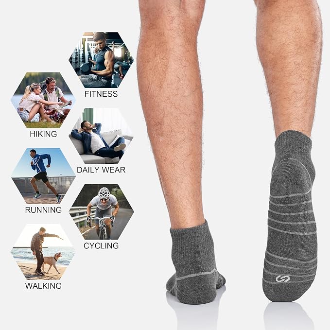 Lapulas Athletic Quarter Socks for Men Women, Cotton Mesh, Cushioned Arch Support, Non-Slip Running Ankle Design, 6 Pack