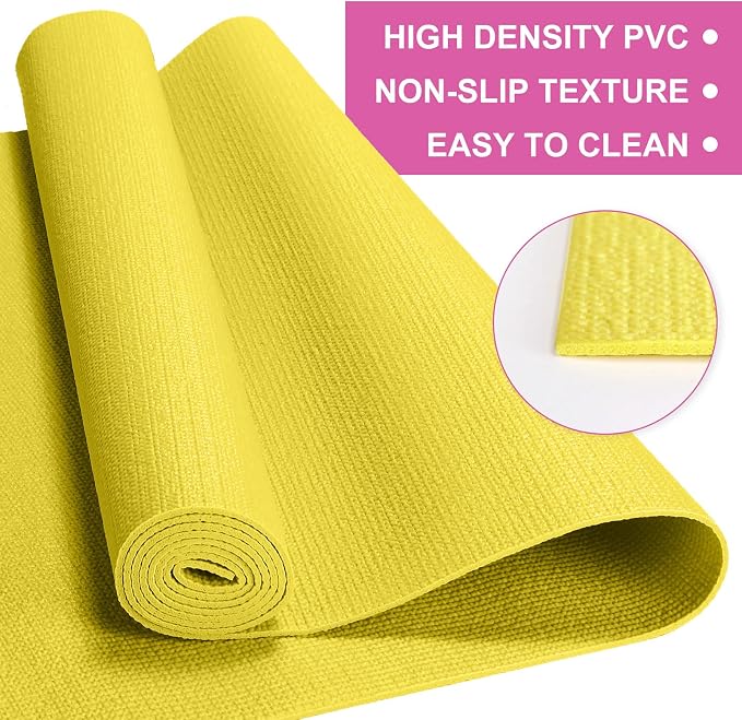 Funtery 3 mm Thin Yoga Mats Bulk, 68 x 24 Inches Lightweight PVC Exercise Mats Non Slip Workout Fitness Pads for Yoga Pilates Stretching Classes Gym Home Studio