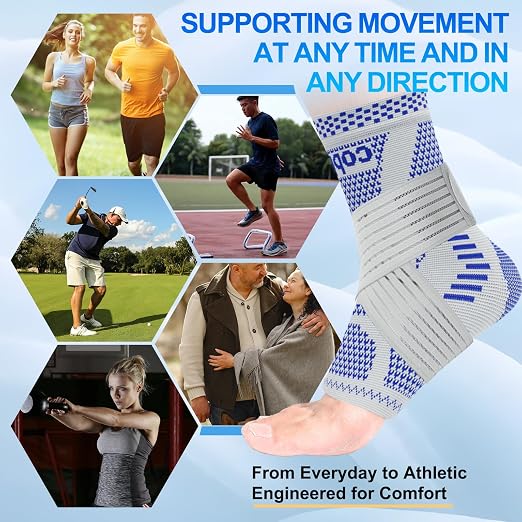 LISEPWU Copper Ankle Brace with Adjustable Compression Bandage, Ankle Support Compression Sleeve for Men & Women, for Foot Pain, Sprained Recovery, Achilles Tendonitis, Sports Protection(Blue M)