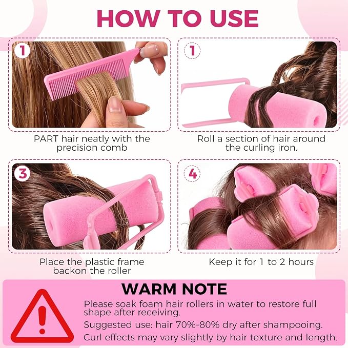 43 PCS Foam Hair Rollers - 0.59 Inch Sponge Rollers for Heatless Hair Curler Flexible Sponge Curler Tool and Rat Tail Comb for Short/Long Hair Soft Sleeping Thin Hair Curl Overnight Rulos