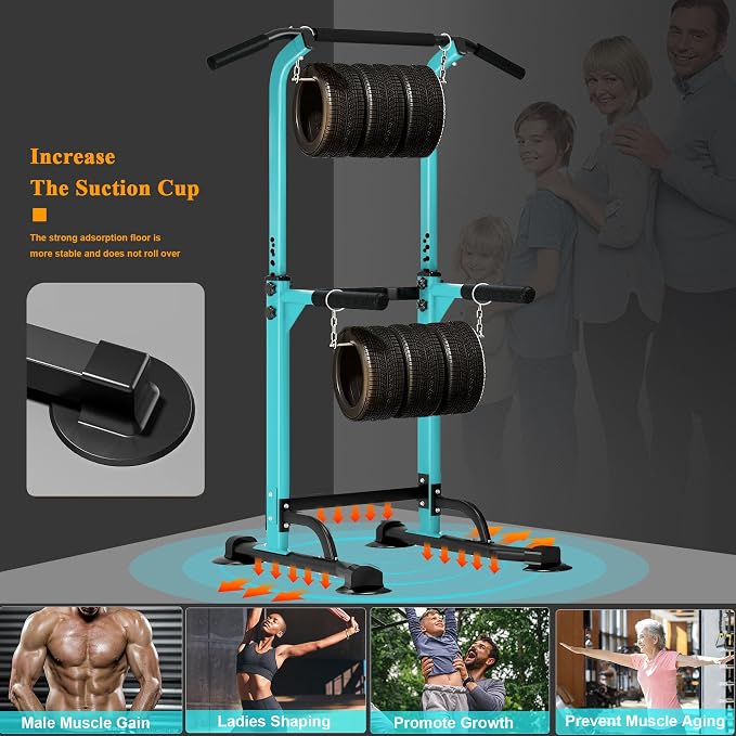 DlandHome Power Tower Pull Up Bar Dip Station,Adjustable Height Dip Stand | Multi-Function Fitness Equipment for Strength Training Home Gym,Stable Steel Frame for Pull Ups Dips Push Ups,Supports 330LBS