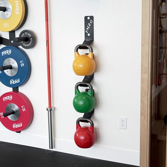 PRx Performance USA MADE Kettlebell Storage Holders, Wall Mounted Kettle Bell Holder Hanger, Space Saving Home or Commercial Gym Accessory, Thick Steel with Black Powder Coating