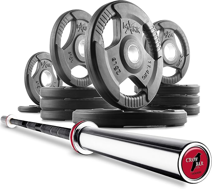 XMark TRI-GRIP Olympic Barbell Sets With The CROWBAR 7' Olympic Bar