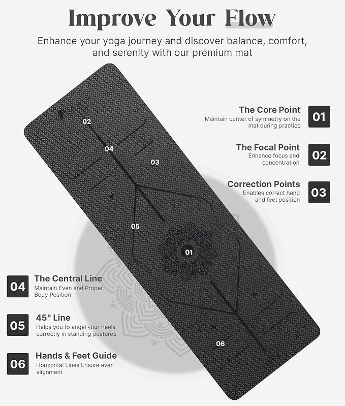 ROMIX Pro Yoga Mat Thick 6mm (1/4 inch), 72"L x 24"W Non-Slip Workout Mat with Alignment Lines, Large Yoga Mats for Women Men With Carry Bag, Exercise Mats for Home Workout Training Equipment