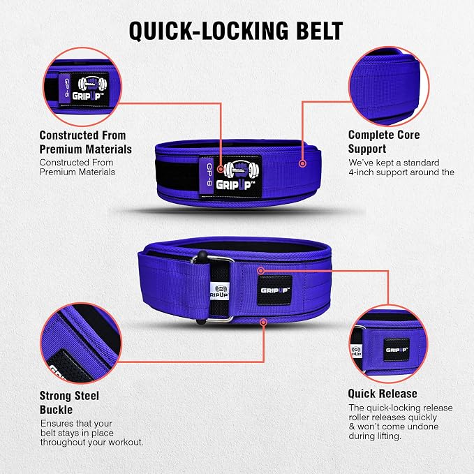 Self-Locking Weight lifting Belt AUTO LOCK 4 Inch Gym Belt Adjustable Buckle For Fitness Powerlifting Bodybuilding Weightlifting Deadlift Olympic Cross Training Back Support Men & Women
