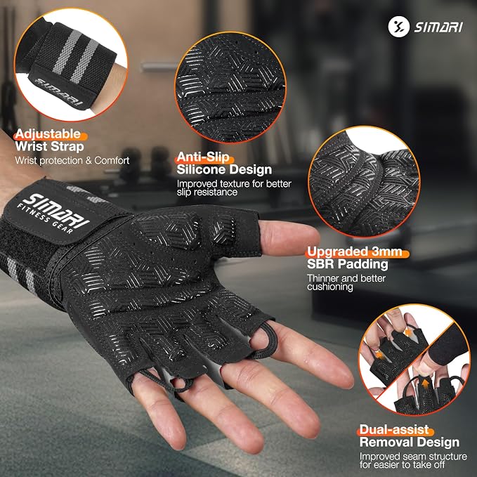 SIMARI Breathable Workout Gloves with Cushion Pad/Grip/Reduce Calluses, Weight Lifting Gloves for Gym Exercise, Cycling, Weightlifting Training, Fitness, Pilates, Kayaking, Gift for Men & Women