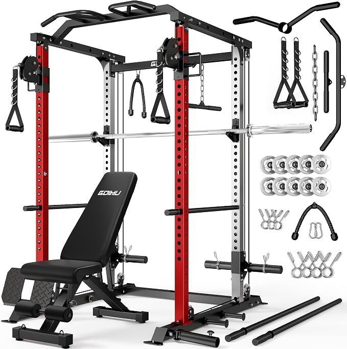 DP01 Power Cage, 2000LBS Squat Rack with Cable Crossover and Dual Independent Pulley System, Full Cage for Full Body Training, Power Rack with More Training Attachments for Home Gym