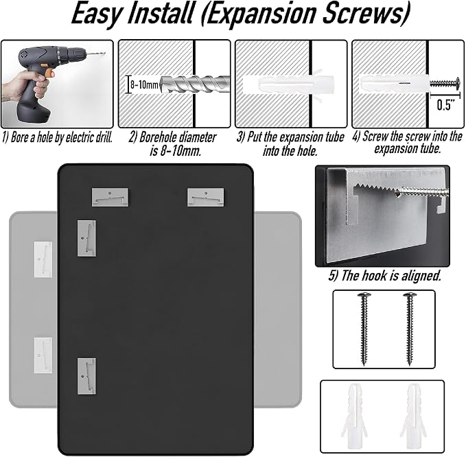 SCWF-GZ 24x36 Mirror Vanity Bathroom Wall Mounted Aluminum Alloy Metal Frame Dressing Round Rectangle Mirrors for Entryway Bedroom Living Room Horizontally or Vertically 36x24 inch Black