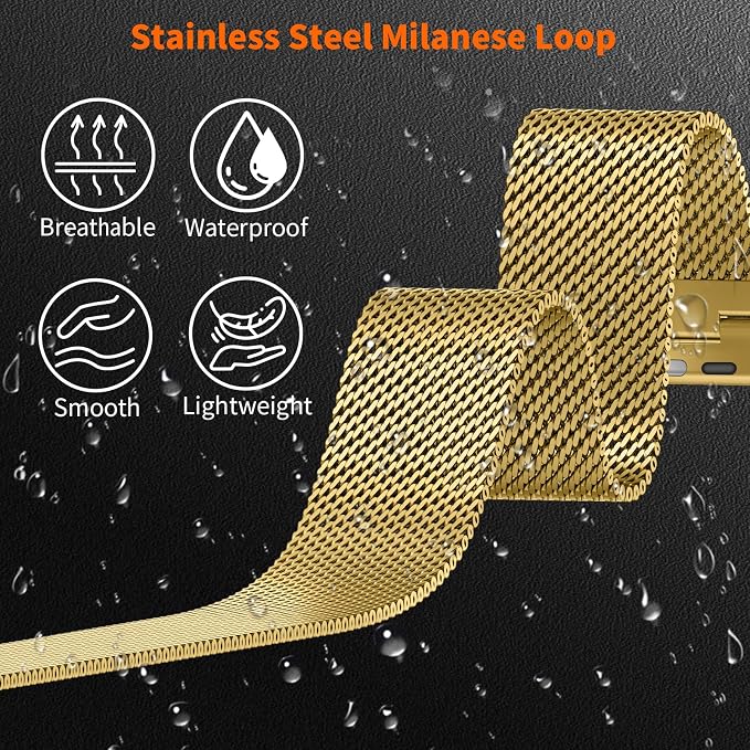 Bands Compatible with Apple Watch Ultra 3/2/1 Band 49/46/45/44mm | Milanese Loop Magnetic Stainless Steel Strap for iWatch Ultra SE 3/2/1 Series 11 10 9 8 7 6 5 4 3 2 1 Men, Gold