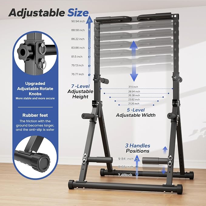 Foldable Pull Up Bar Free Standing, Strength Training Pull-up Bars Adjustable Pull Up Station, Power Tower Pull Up Bar MultiFunction Pull Up Dip Station Workout Equipment For Home Gym Support 480 LBS