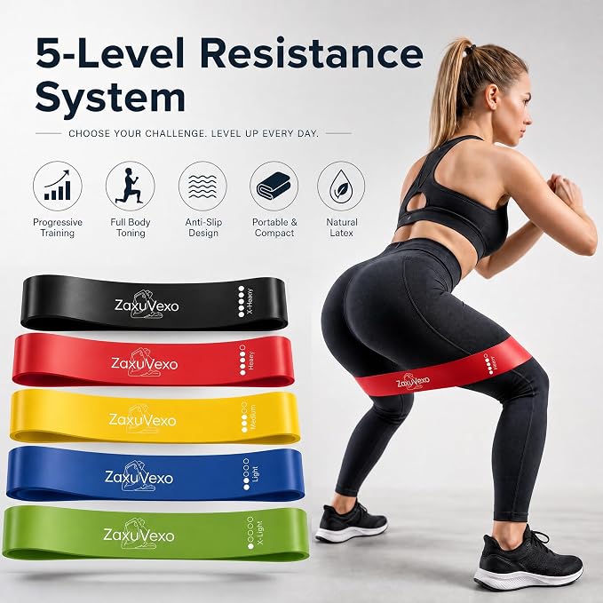 5-Pack Workout Resistance Bands: Elastic for Strength, Stretching, Pilates & Yoga. Home Gym Equipment for Men/Women, Suits Physical Therapy, Leg/glute/arm Training—Practical, Multi-use.