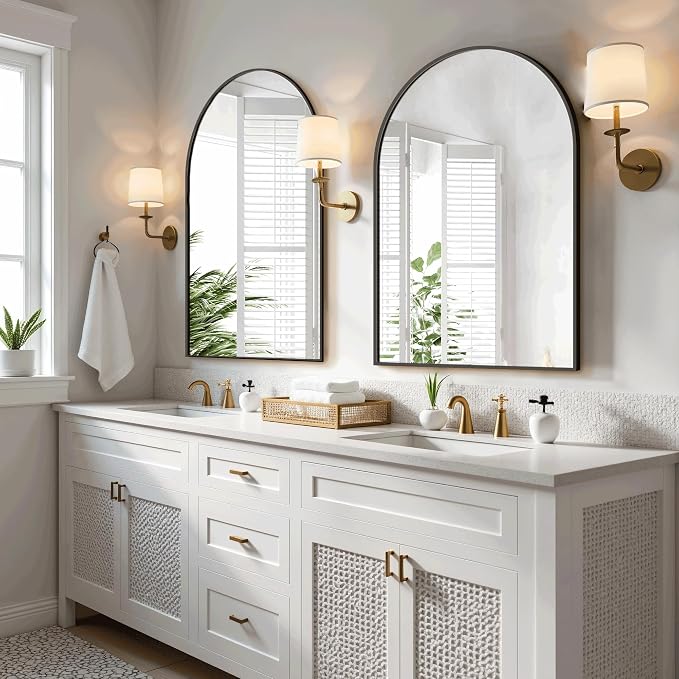 Arched Bathroom Mirror for Wall, 30" x 20" Metal Frame Vanity Mirror, Black | Aluminium Alloy Frame, HD Shatterproof Glass, for Bathroom Over Sink , Entryway, Bedroom, Living Room
