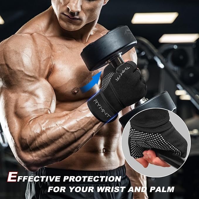 Workout Gloves for Women Men with Wrist Wrap Support Weight Lifting Gloves | Padded Gym Gloves for Weightlifting, Exercise, Crossfit, Resistance Training, Wrist Protection, Full Palm Grip, Fingerless