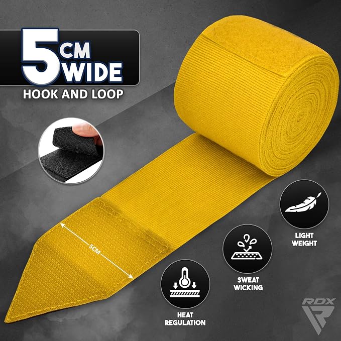 RDX Boxing Hand Wraps 4.5M / 180 Inches – Mexican Style Semi-Elastic MMA Inner Gloves - Wrist Support for Muay Thai, Kickboxing, BJJ, Karate - Thumb Loop & Hook and Loop Closure - Cotton & Nylon Blend