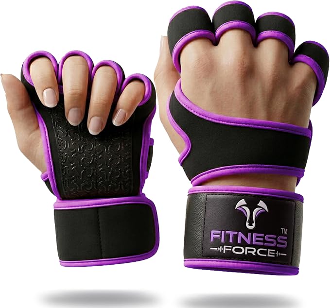 FITNESS FORCE Ventilated Weight Lifting Workout Gloves for Men & Women | Gym Gloves for Men & Women with Built-in Wrist Wraps for Men, Exercise Gloves for Weightlifting, Cycling & Cross Training