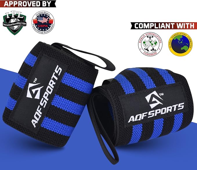AQF Wrist Wraps for Weightlifting & Powerlifting, 18" USPA Approved (Pair)