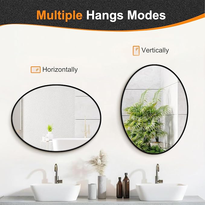 Oval Bathroom Vanity Mirror for Wall, 32''x24'' Gold Oval Bathroom Mirror for Over Sink, Bedroom, Living Room, Entryway, HD Tempered Glass, Wall Mounted Horizontally or Vertically