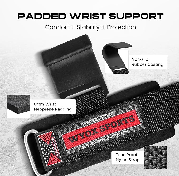 Weight Lifting Hooks for Men & Women – Heavy Duty Gym Hooks with 8mm Padded Wrist Support Grips to Lift Heavier, Reduce Grip Fatigue & Improve Performance for Deadlifts, Pull Ups & Rows, Pair of 2