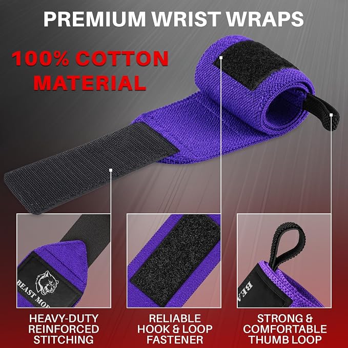 TECEUM Elastic Cotton Weightlifting Wrist Wraps with Thumb Loops, 1 Pair