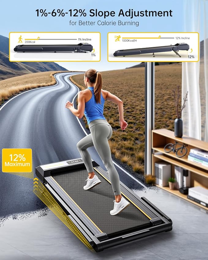 TOPUTURE Walking Pad Treadmill with 12% Incline, 4 in 1 Foldable Treadmill with Handle Bar for Home/Office, Under Desk Treadmills Portable Folding Walking Pad with App & Bluetooth Speaker, 0.6-10MPH