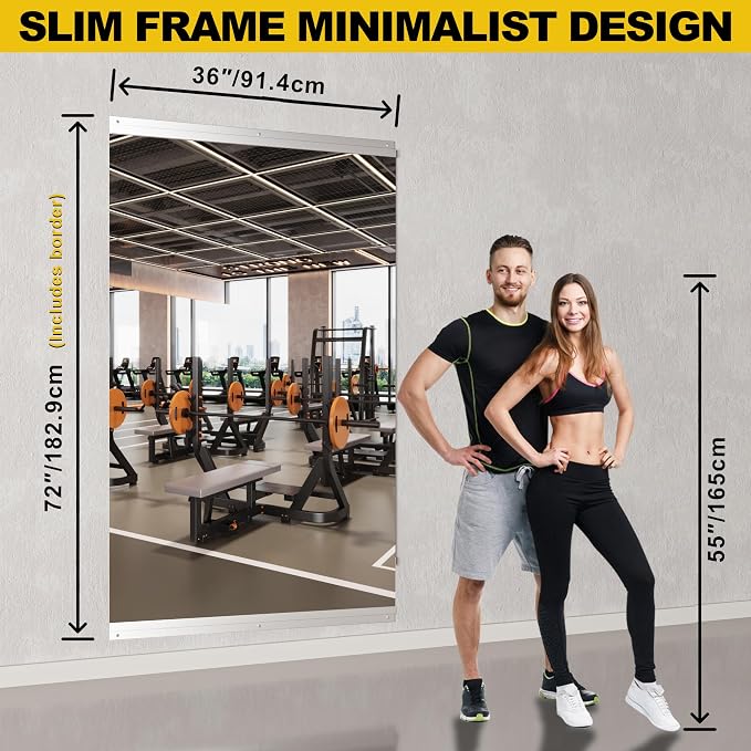Home Gym Mirror for Wall, 36" x 72" Large Frameless Full Length Wall Mirror for Bedroom, Garage Gym, Dance Studio, Silver