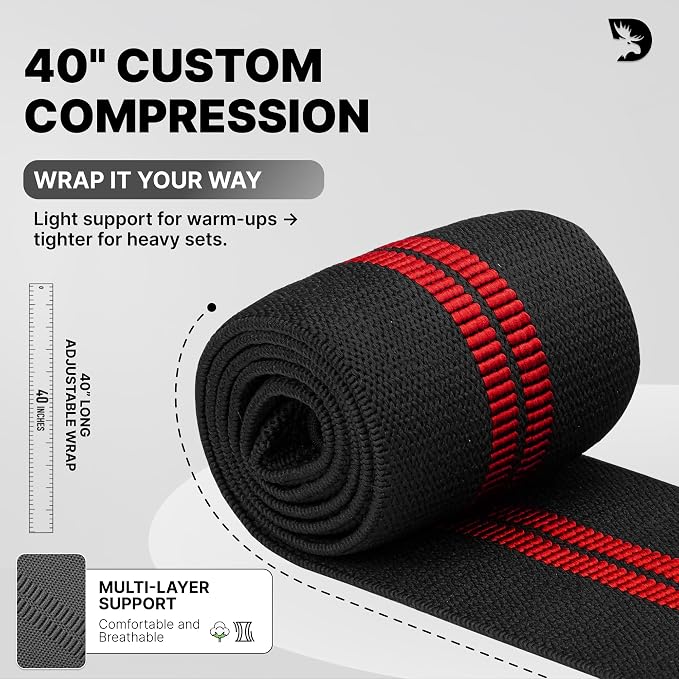 DMoose Fitness Elbow Wraps for Weightlifting (Pair) - 40'' Adjustable Strap for Gym Workout & Bench Press, Compression Elbow Sleeves for Tendonitis, Joint Support, Powerlifting & Deadlifts