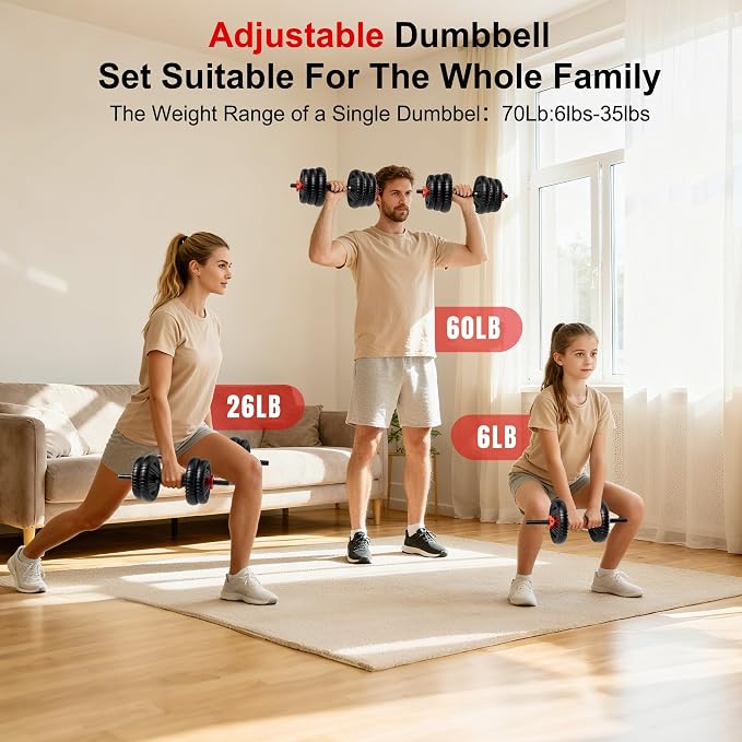 Adjustable Dumbbell Set,20/30/45/70/90lbs Free Weight with Connector | 5 in1 Dumbbells Set Used as Barbell, Kettlebells, Push up Stand,Weight Plate, Fitness Exercises for Home Gym