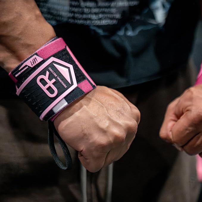 PR Personal Record Heavy Duty Premium Wrist Wraps, More Elasticity, Reinforced Stitching, Extra Wide Strap, Strong Thumb Loop, Larry Wheels Weightlifting Wraps