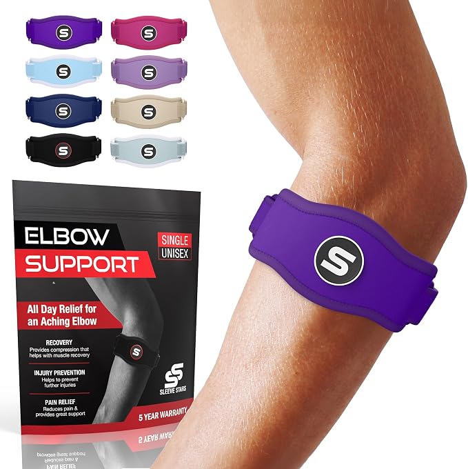 Sleeve Stars Tennis Elbow Brace for Men & Women, Elbow Brace for Tendonitis, Tennis Elbow Strap, Golfers Elbow Brace, Elbow Support Wrap for Tennis Elbow Relief, Fits 9"-23" (Single/Dark Purple)