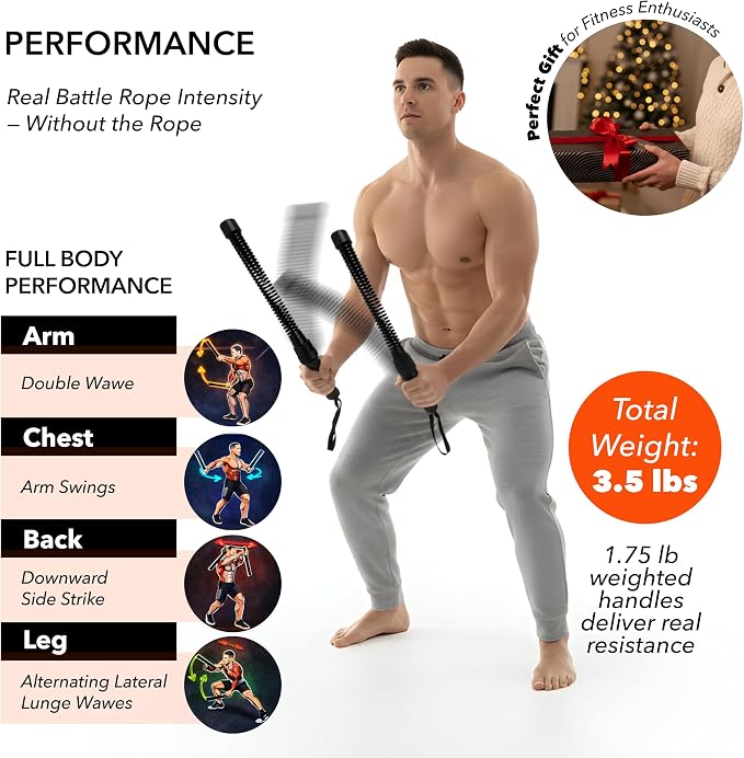 Ropeless Battle Ropes | Weighted Cordless Battle Rope Set for Home Workouts, HIIT Cardio & Weight Loss | Quiet Apartment Friendly Home Gym Equipment for Women and Men