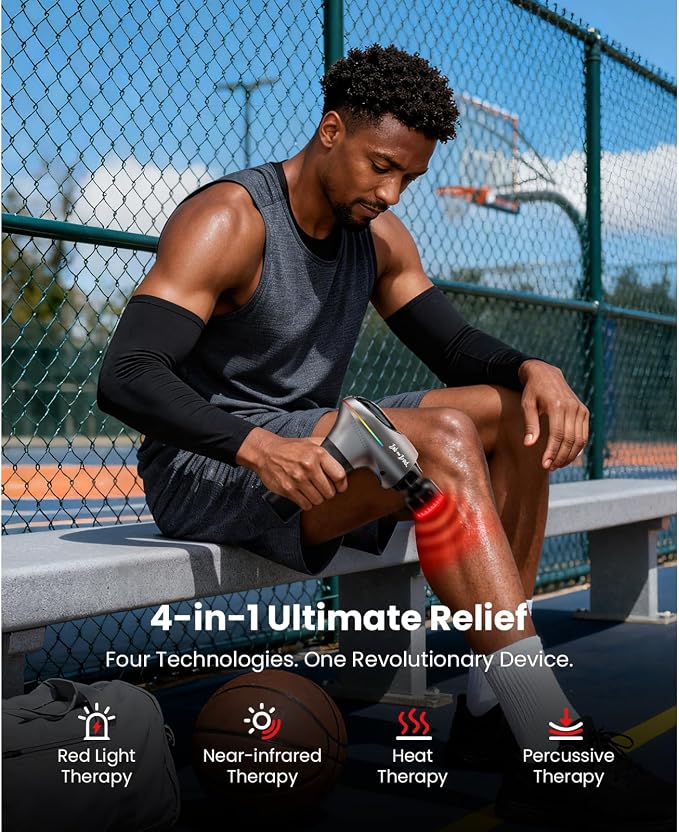 BOB AND BRAD A2 Ultra Heated Massage Gun with Red Light & Infrared Heat | FSA-HSA Eligible Pro Percussion Muscle Massager for Athletes & Full Body Pain Relief with Case, Force Sensor, Birthday Gifts