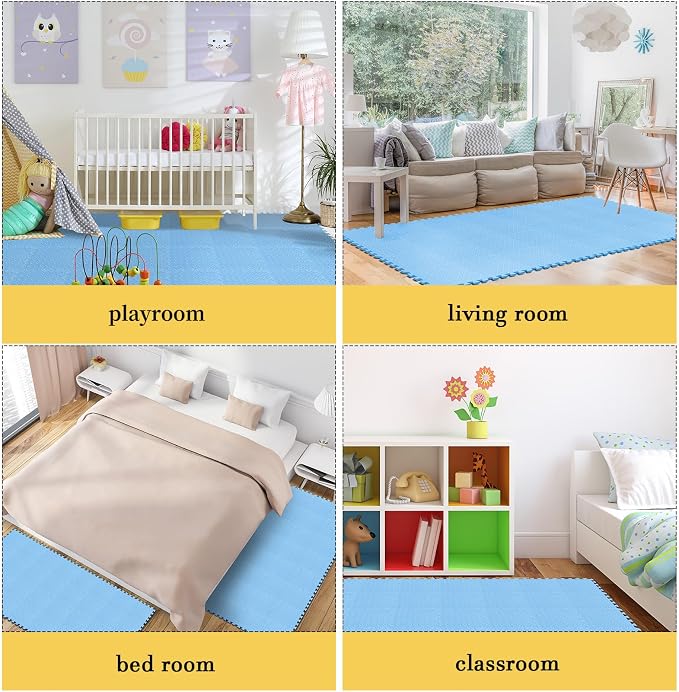 Shihanee Foam Floor Tiles Foam Floor Mats Play Mats Bulk with Borders Interlocking for Bedroom Gym Nursery(11.8 x 11.8 Inch,Blue)