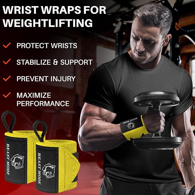 TECEUM Elastic Cotton Weightlifting Wrist Wraps with Thumb Loops, 1 Pair