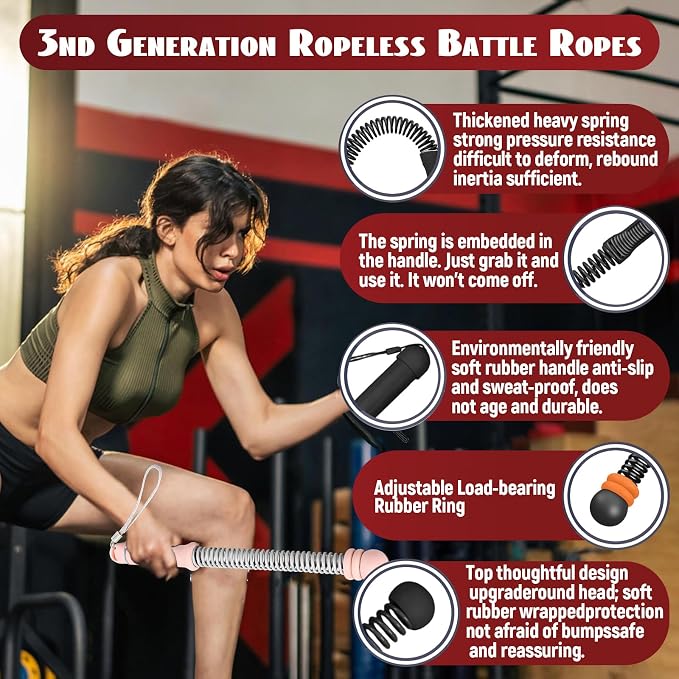 Ropeless Battle Ropes for Home Gym-PortableCordless Training Rope Fitness Equipment for Men & Women,Weighted WorkoutRopes for HIIT,Versatile Exercise Equipment for Home and Travel Exercise (Pink)