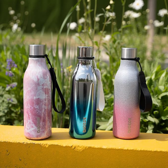 BJPKPK 18oz Insulated Water Bottle, Stainless Steel Bottle with Carry Strap | Keep Cold & Hot Vacuum Insulation, Leak-Proof BPA-Free Design, Slim Bottle Fits Most Cup Holders for Gym, Office & Travel