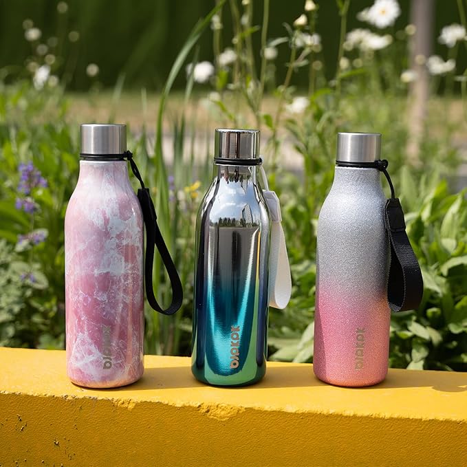 BJPKPK 18oz Insulated Water Bottle, Stainless Steel Bottle with Carry Strap | Keep Cold & Hot Vacuum Insulation, Leak-Proof BPA-Free Design, Slim Bottle Fits Most Cup Holders for Gym, Office & Travel