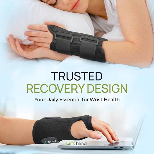 ZOFORE SPORT Carpal Tunnel Wrist Brace Support with 2 Straps and Metal Splint Stabilizer - Helps Relieve Tendinitis Arthritis Carpal Tunnel Pain - Reduces Recovery Time for Men Women - Left (L/XL)