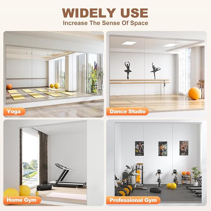 Hasipu Home Gym Mirror 95" L x 39" W - 2PCS Large Full Body Mirror for Yoga, Fitness, Garage, Dance Studio, Wall-Mounted, 0.16in Tempered Glass Frameless