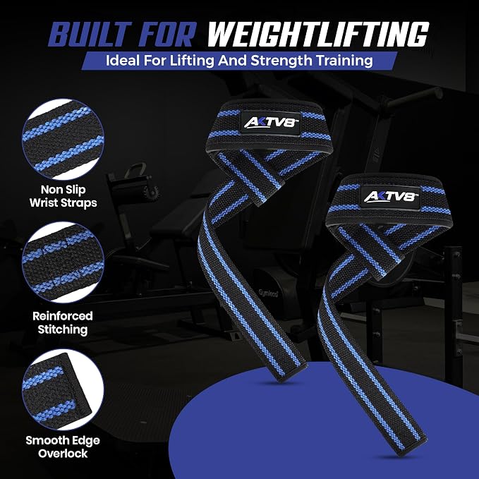 AKTV8 Lifting Straps for Deadlifts, 23 inch 4mm Padded Wrist Straps for Gym | Stronger Grip During Weight Lifting & Powerlifting, Heavy Duty Polyester-Cotton Gym Straps for Pull Ups, Rows & Heavier Lifts