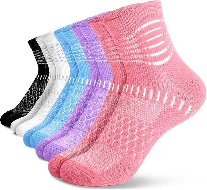 IRAMY Ankle Compression Socks for Women Men Plantar Fasciitis Relief 3/5 Pairs Cushioned Athletic Running Socks