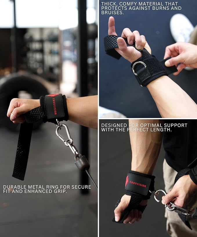 Ekkovision EKKO Weight Lifting Straps With Cuffed D Ring, Wrist Support for Men, Heavy Duty Thick Comfortable Lifting Straps, Secure Fit, Enhanced Grip, Straps for Weightlifting & Gym Training