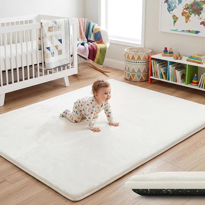 1.5" Thick Baby Play Mat for Floor 50x50 Soft Foam Play Mats, Cream | Memory Mat for Baby to Play, Waterproof Easy Care with Non-Slip Tummy Time Play Mat for Nursery Playroom Classroom