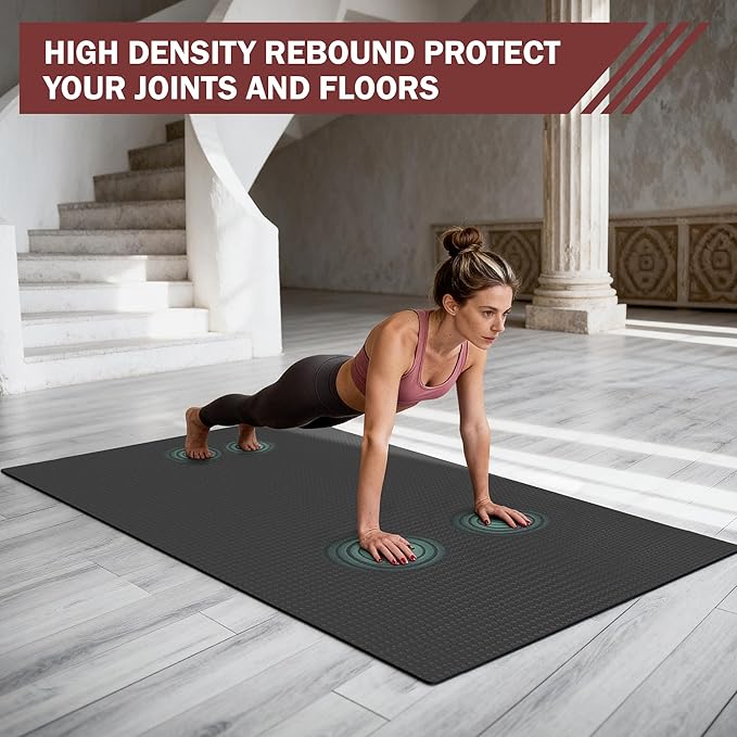 Stepwaver Extra Large Exercise Mat, 6'x4'/ 7'x5'/ 8'x5' / 9'x5'/ 10'x5' (6mm) Thick Workout Mat for Home Gym & Garage Flooring, Shoe-Friendly, Non-Slip, Ultra Durable, Thick Large Workout Mats for Home Workouts