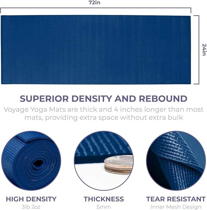 Voyage 5mm Studio Yoga Mats, 6 Pack, 72x24in | Extra Long, Anti-Tear Exercise Mats for Workout, Stretching, Fitness - Non Slip Gym Mats for Home, Schools and Studios