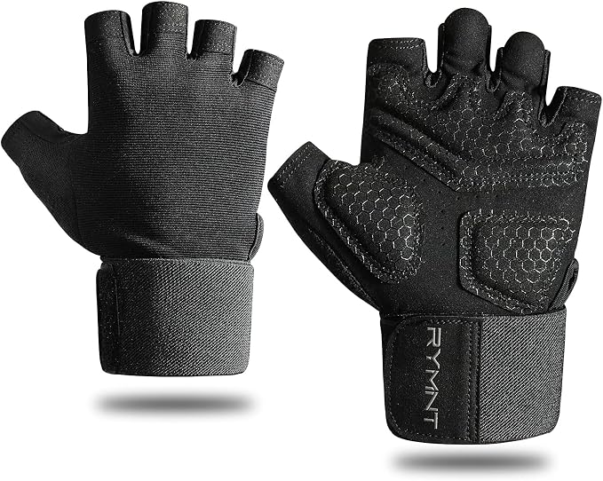 Workout Gloves for Women Men with Wrist Wrap Support Weight Lifting Gloves | Padded Gym Gloves for Weightlifting, Exercise, Crossfit, Resistance Training, Wrist Protection, Full Palm Grip, Fingerless