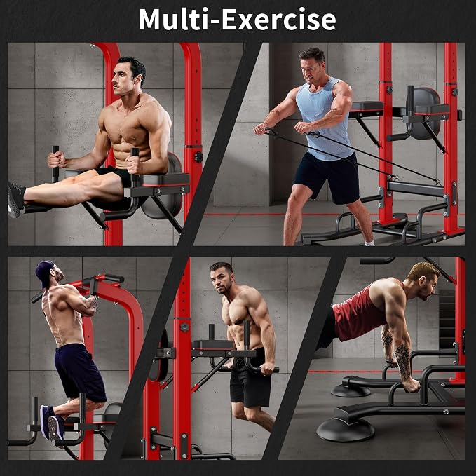SogesHome Pull Up Bar and Dip Station Adjustable Home Gym Fitness Equipment | Multifunctional Heavy Duty Power Tower 330LB Capacity, Free Standing Strength Training Exercise Machine for Full Body Workout