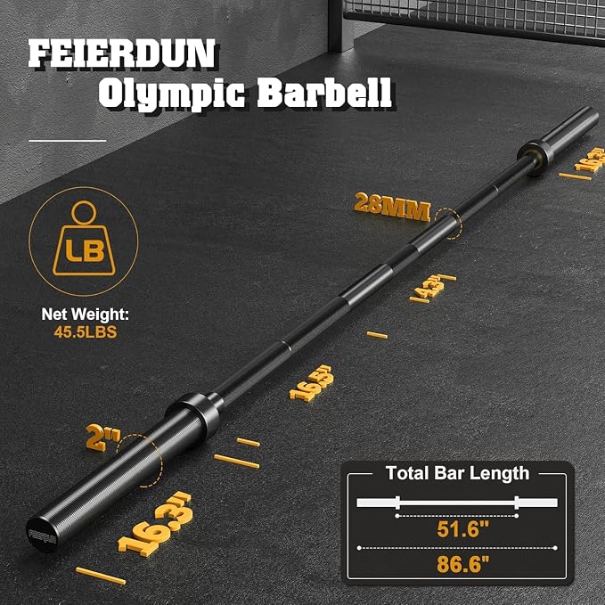 FEIERDUN 7FT Olympic Barbell Bar 1900LBS, Alloy Steel Barbell Weight Bar for Strength Training & Weightlifting, 2-Inch Olympic Bar with Center Knurling for Home Gym Powerlifting