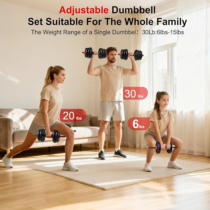 Adjustable Dumbbell Set,20/30/45/70/90lbs Free Weight with Connector | 5 in1 Dumbbells Set Used as Barbell, Kettlebells, Push up Stand,Weight Plate, Fitness Exercises for Home Gym