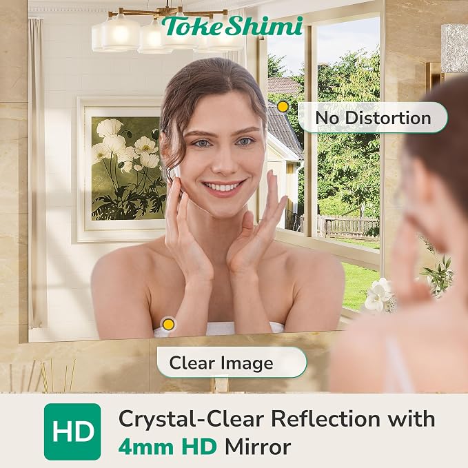 TokeShimi 24x36 Frameless Bathroom Mirror, Vanity Bathroom Mirror for Wall Shatterproof Modern Rectangle Mirrors for Bedroom, Living Room, Entryway, Home Gym, Entryway
